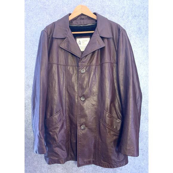 VTG London Fog Brown Leather Coat Men’s 42 Reg Zip Out Faux Fur Liner, Long Coat - Picture 1 of 11
